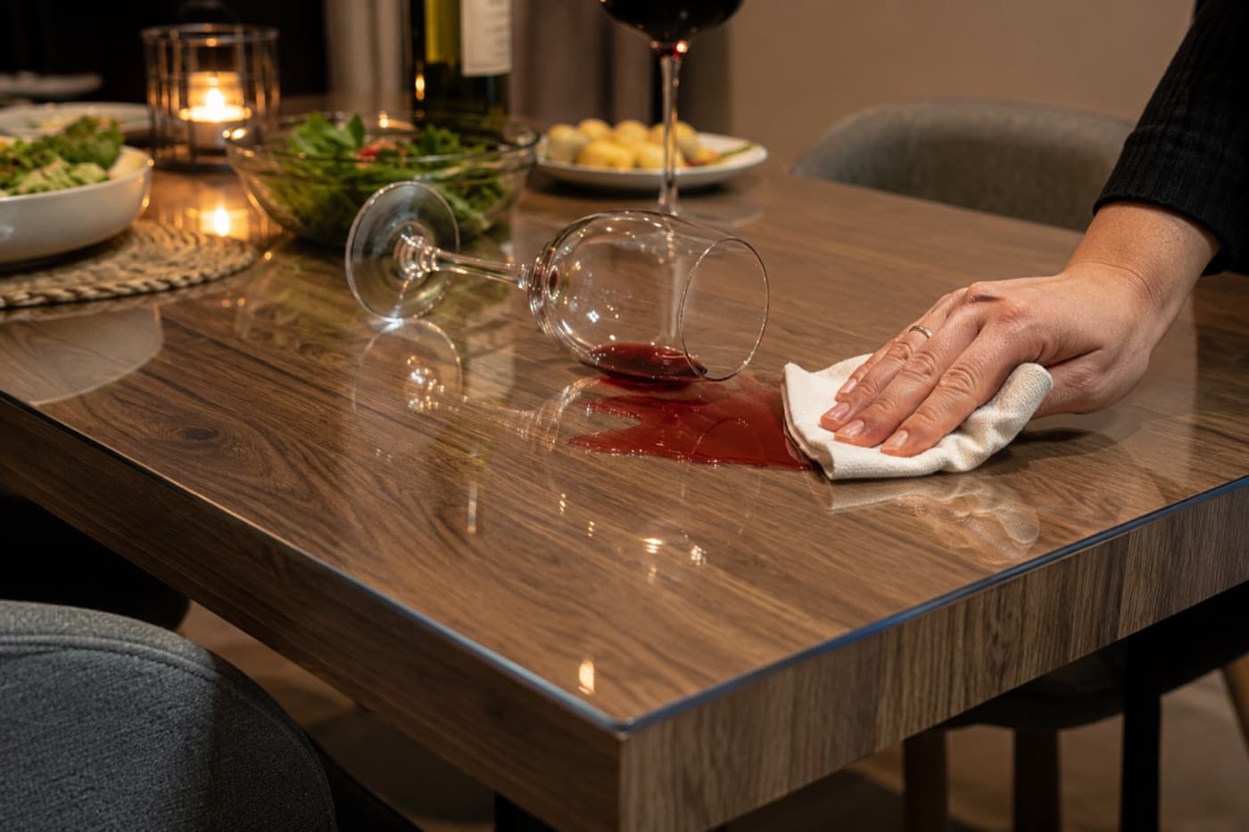 Nettoyage d'un tapis en verre souple avec un chiffon doux