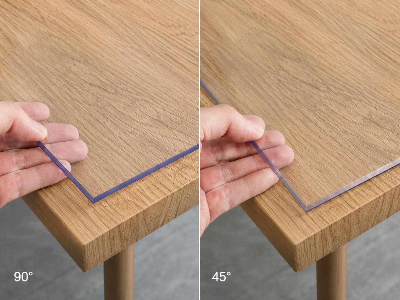 Ecke der Matte: Vergleich von 90°- und 45°-Schnitt
