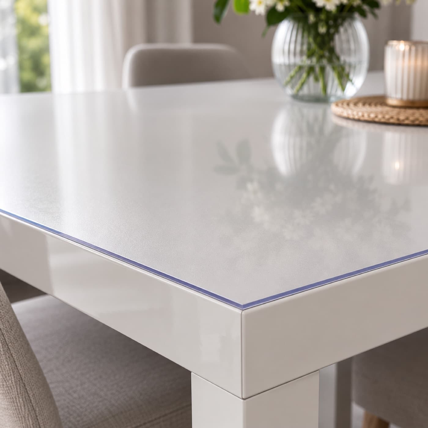 Plateau foncé brillant recouvert d'un tapis de protection